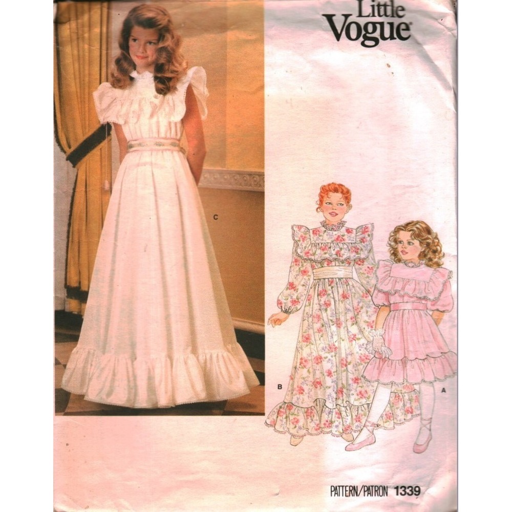 Vintage Little Vogue 1339 Girls Dress Sewing Pattern Size 12-14 Ruffle Formal